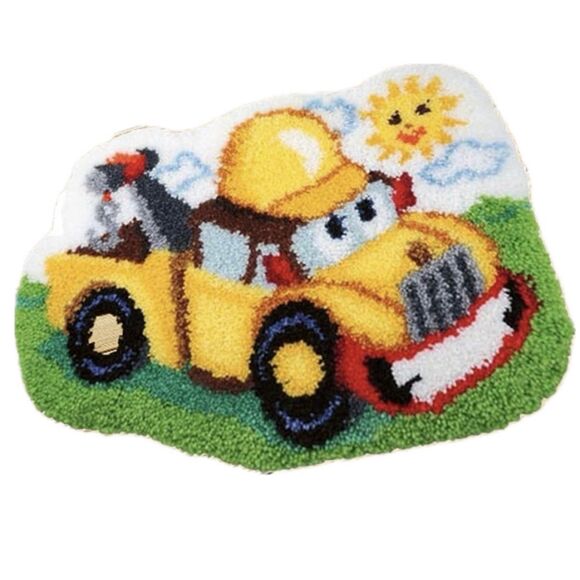 Craftways NIP DIY Cartoons Kids Tow Truck Latch Hook Yarn Rug Carpet Kit - Picture 1 of 8